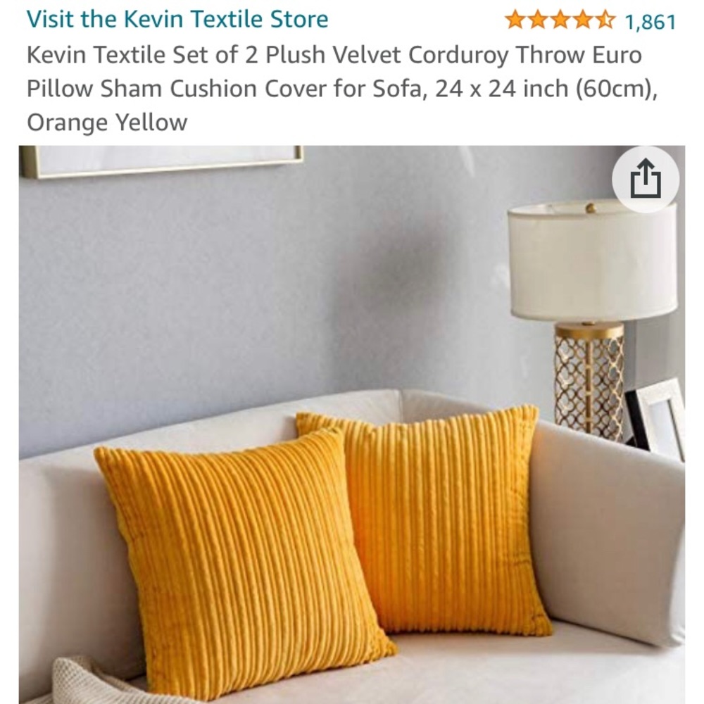 Set of 2 Yellow/Gold Throw Pillow Covers 24x24”